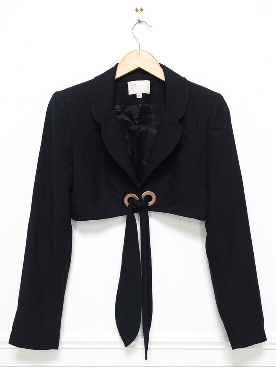 Vintage Jackets & Blazers - Vintage Alberto Makali Cropped Blazer Black Tie Front Size 2 90s